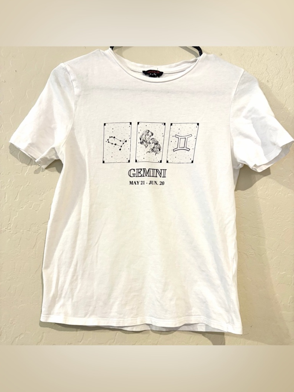 Don’t Call Me Jennyfer Gemini Zodiac Graphic Tee White Baby Tee Fitted- Small